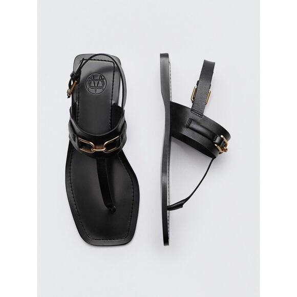 Massimo Dutti Leather Sandals With Buckle - 9 - Black - Picture 4 of 4